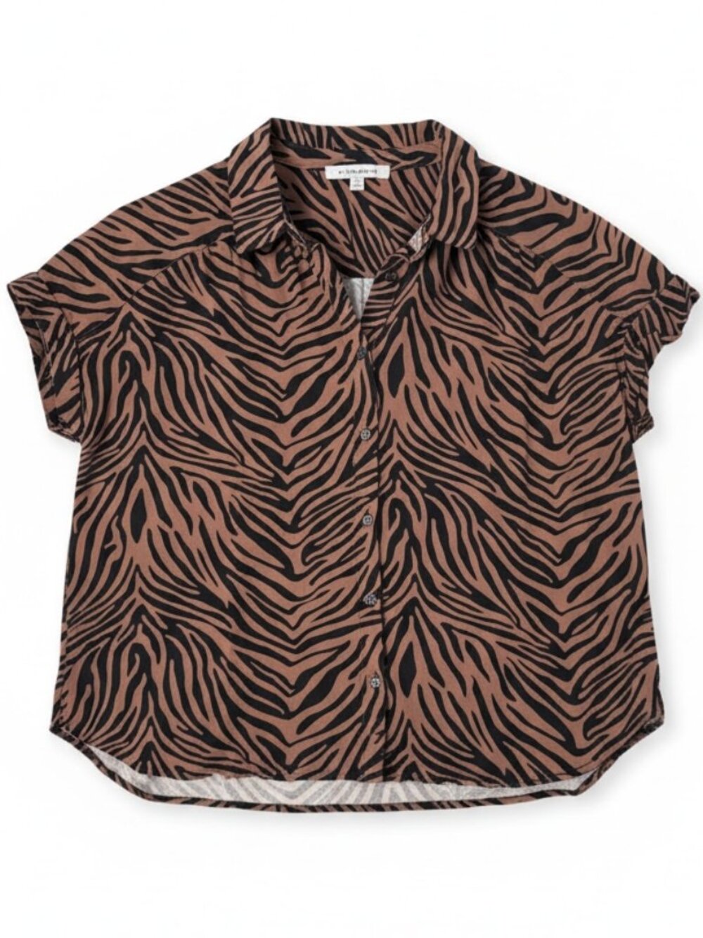 Rose + Olive Tiger Print Short-Sleeve Blouse